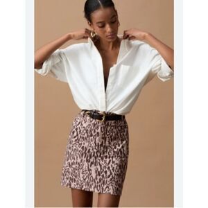 Maeve Anthropologie Colette Mini Skirt pink cheetah animal print L pockets